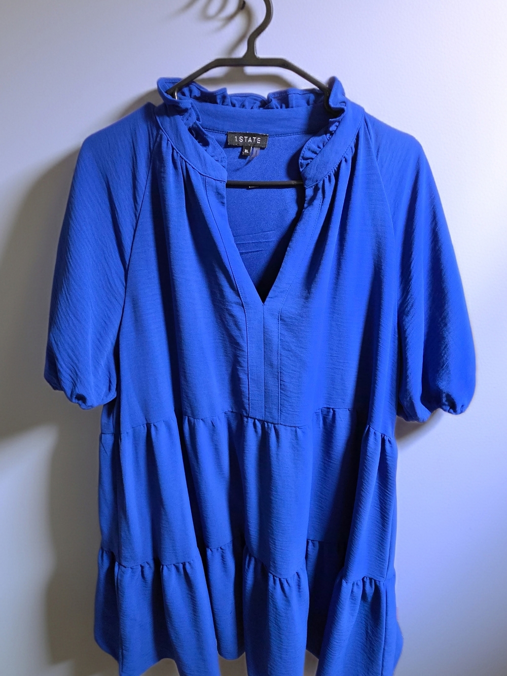 STATE Royal Blue Ruffle Neck Tiered Blouse
